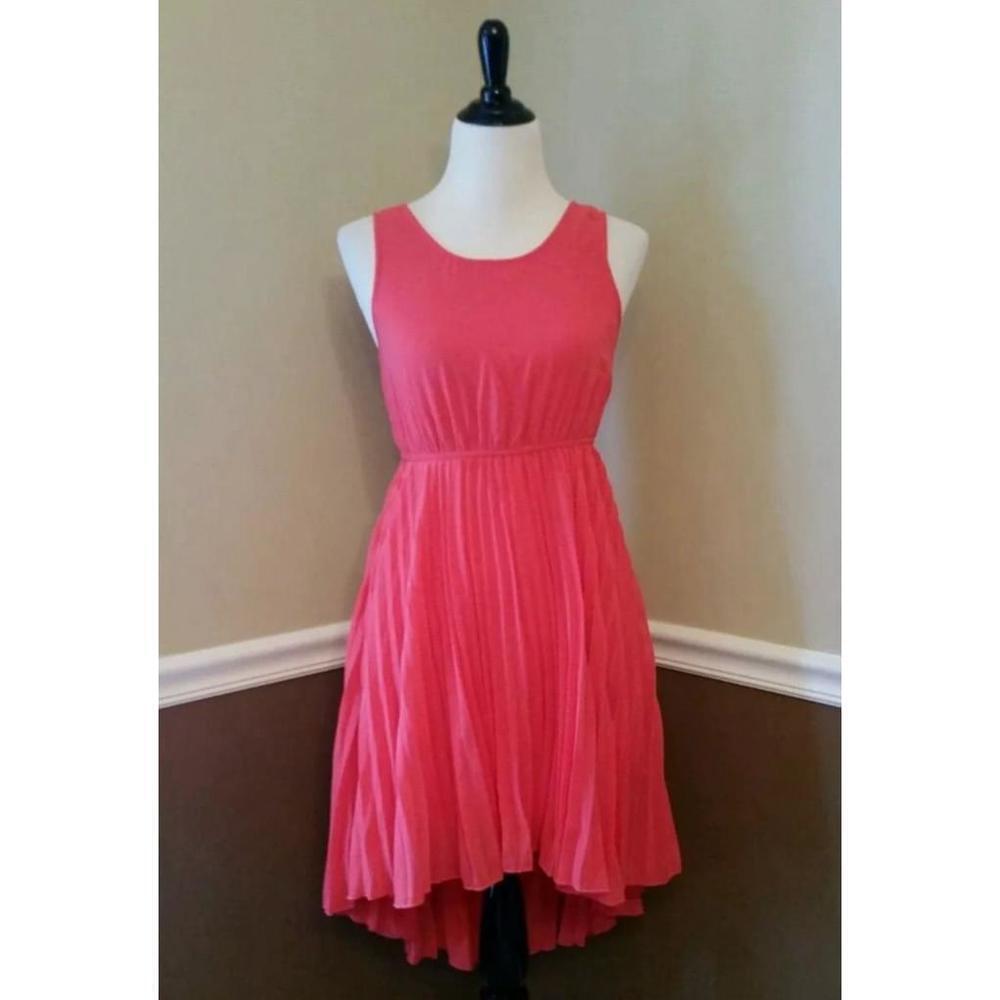 Coral Pink Pleated High Low Hem Sleeveless ModCloth Dress by Ya Los Angeles